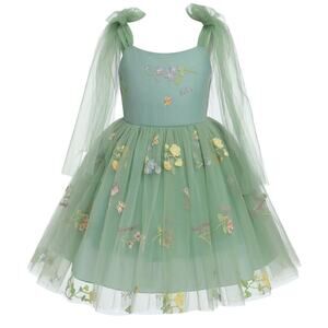 Flower Girl Green Tulle Butterfly Dress Zip Back Bridesmaid Size 110/3-4yo
